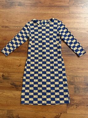 J. McLaughlin Navy Chain Print Shift Dress Size XS Preppy Classic
